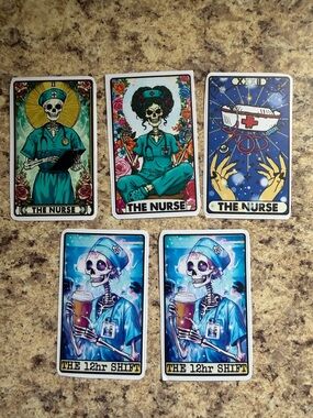 The Nurse Tarot-Style Sticker Set in Teal & Blue